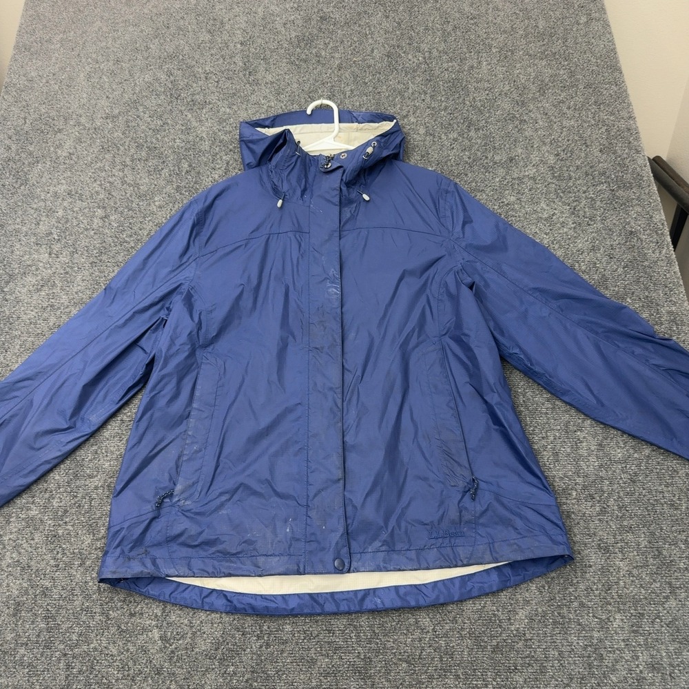 LL Bean Rain Jacket Women XL Blue Nylon Hooded Waterproof Outdoor Gorpcore Style
